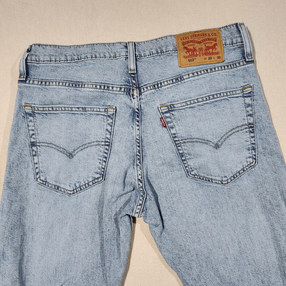 Levis 513 Slim Straight Jeans Mens 32x30 Light Wash Blue Denim Pant Western